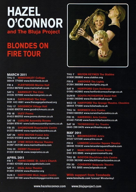 Hazel O'Connor And The Bluja Project Flyer 2011
