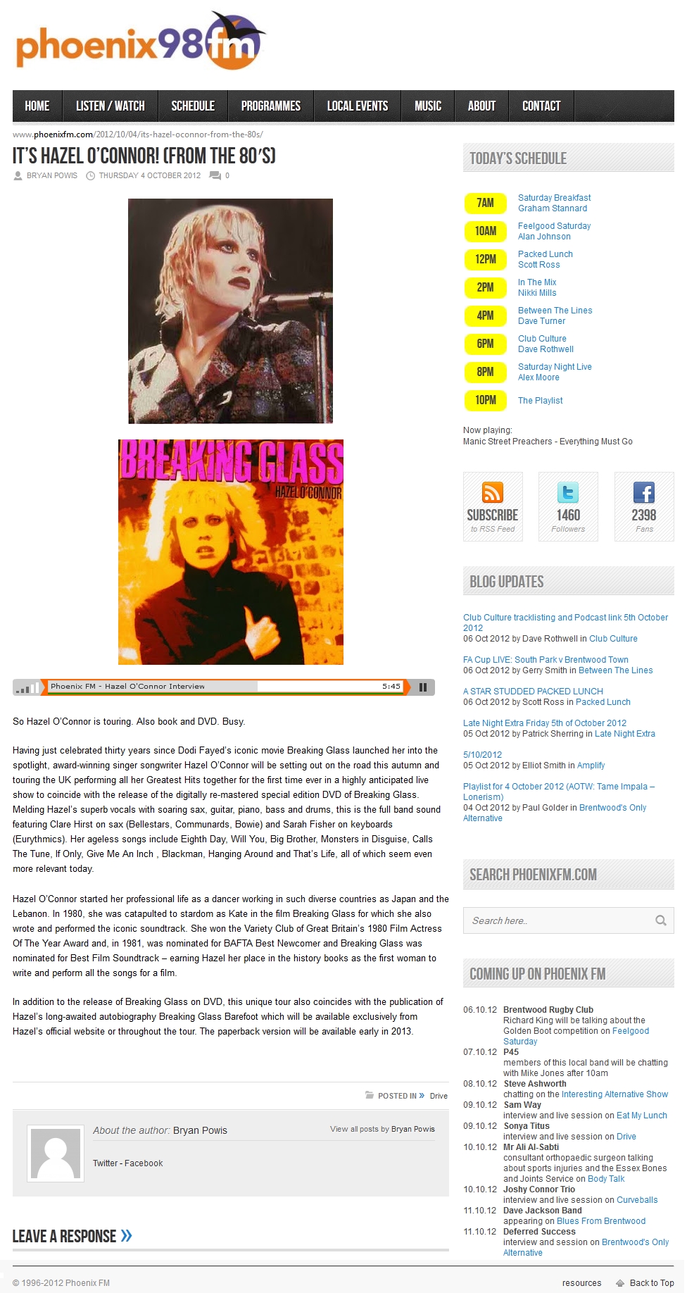 HAZEL O'CONNOR IN PHOENIX FM - 04 OCT 2012
